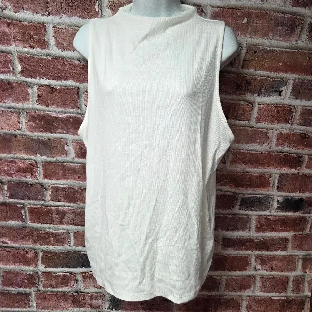 A New Day White Ribbed Slim Fit Tank Top | Sleeveless Cotton Modal Blend | XXL